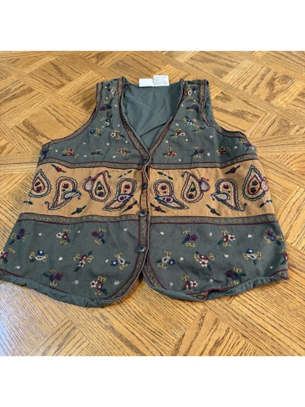 Vintage Sun River Vest 90s Boho Embroidered Large Cottage Grandma Hippie